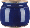 Vintage Ceramic Planter, Navy Blue Ice Crack Glazed Flower Pot, Farmhouse Cottage Decor