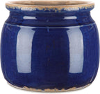 Vintage Ceramic Planter, Navy Blue Ice Crack Glazed Flower Pot, Farmhouse Cottage Decor