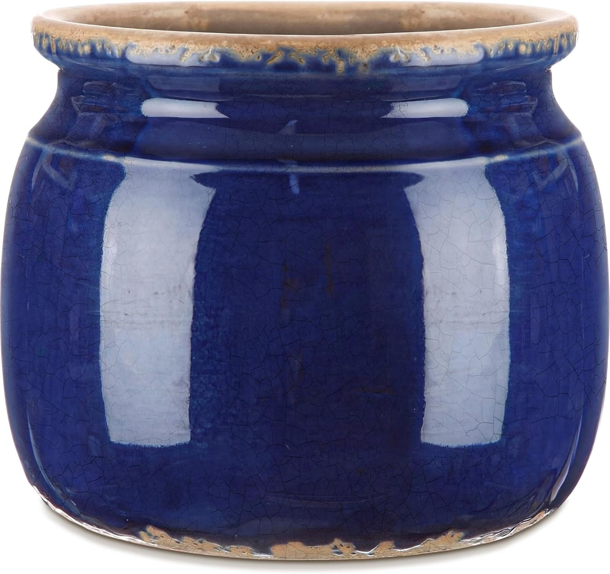 Vintage Ceramic Planter, Navy Blue Ice Crack Glazed Flower Pot, Farmhouse Cottage Decor