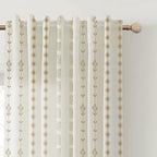 Brown Boho Floral Linen Curtains, Sheer Farmhouse Window Drapes, Set of 2 Panels 50X84