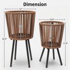 Set of 2 Rattan Plant Stands, Boho Handwoven Wicker Plant Holders with Metal Frame
