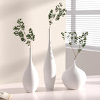 White Ceramic Vase Set of 3, Boho Wabi-Sabi Minimalist Vases for Living Room, Shelf, Centerpiece