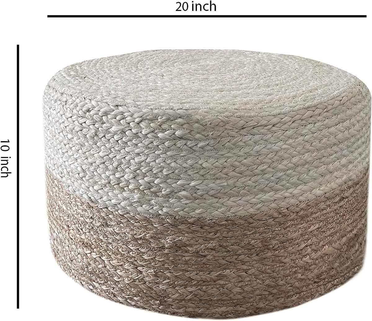 Jute Pouf Ottoman, Hand Braided round Boho Footrest for Living Room, Bedroom, Nursery
