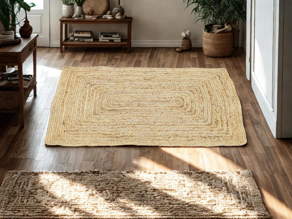 Natural Jute Area Rug 2X3, Hand Braided Boho Entryway Doormat