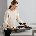 Wood Serving Tray with Metal Handles, Decorative Ottoman Tray for Coffee Table