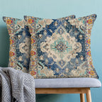 Boho Throw Pillow Covers Set of 2, Linen Farmhouse Decorative Cushion Covers for Sofa, Couch, Bed, 18X18