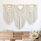 Handwoven Large Boho Macrame Wall Hanging Tapestry, Cotton Wall Art with Wooden Rod for Living Room, Bedroom, Wedding Backdrop, Beige