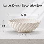 White Ceramic Decorative Bowl, 10 Inch Modern Fruit Bowl for Kitchen Counter, Entryway Key Bowl