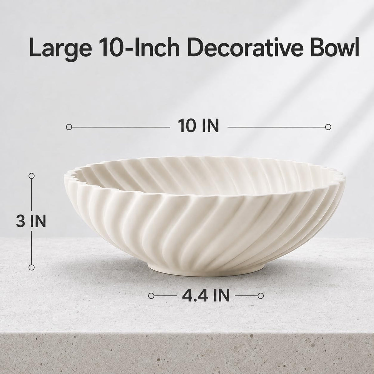 White Ceramic Decorative Bowl, 10 Inch Modern Fruit Bowl for Kitchen Counter, Entryway Key Bowl