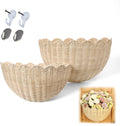 Scalloped Woven Rattan Wall Basket Set of 2, Boho Wall Storage for Bathroom, Bedroom, Entryway