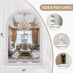 Wooden Arched Wall Mirror 36X24, Boho Farmhouse Bead Border Mirror for Bathroom, Entryway, Living Room