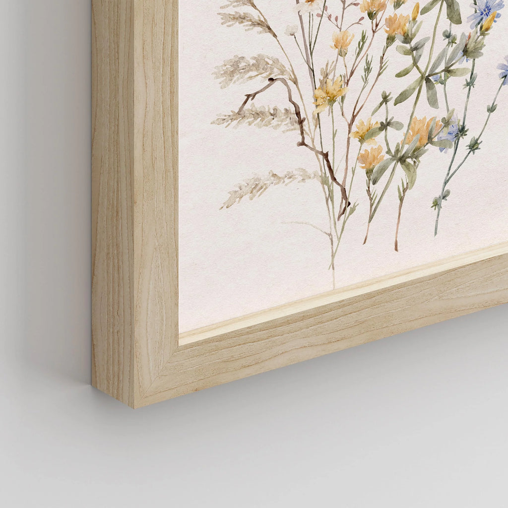 Framed Canvas Wall Art Set of 3, Watercolor Wildflower Botanical Prints for Living Room, Bedroom, Farmhouse Decor, Natural