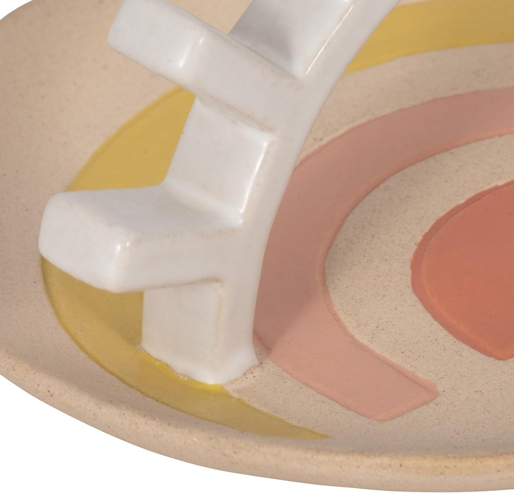 Boho Ceramic Trinket Tray with Ring Holder, Sunburst Jewelry Dish for Vanity, Nightstand