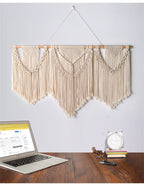 Handwoven Large Boho Macrame Wall Hanging Tapestry, Cotton Wall Art with Wooden Rod for Living Room, Bedroom, Wedding Backdrop, Beige