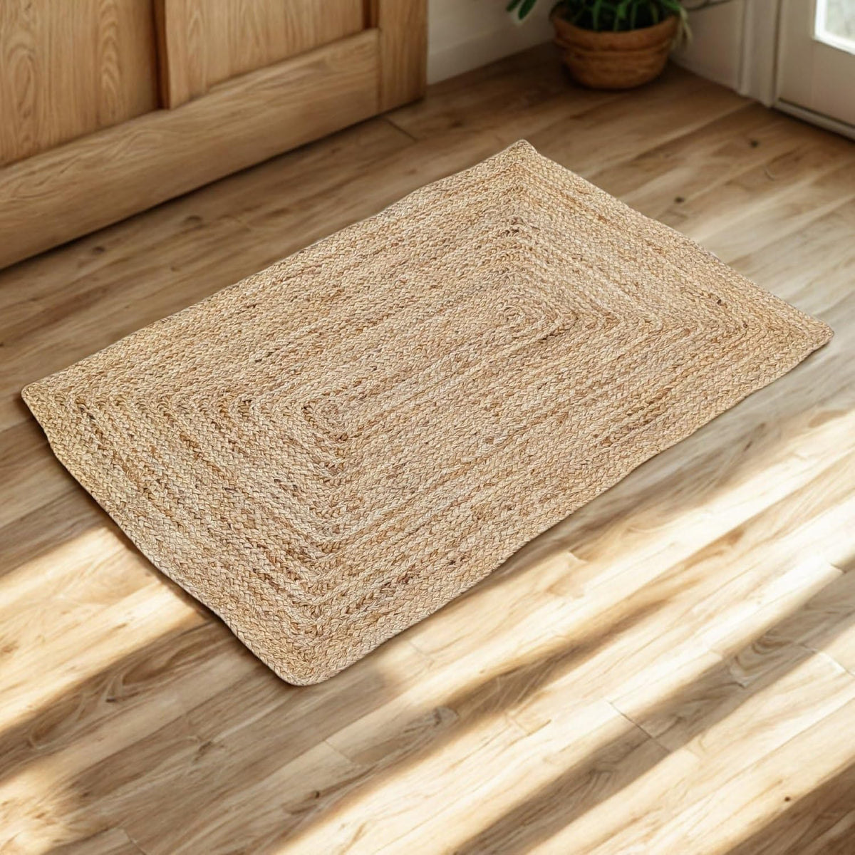 Natural Jute Area Rug 2X3, Hand Braided Boho Entryway Doormat