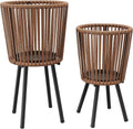 Set of 2 Rattan Plant Stands, Boho Handwoven Wicker Plant Holders with Metal Frame