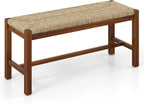 Woven Seagrass Dining Bench, Farmhouse Entryway Bench with Rubber Wood Legs, 40 Inch