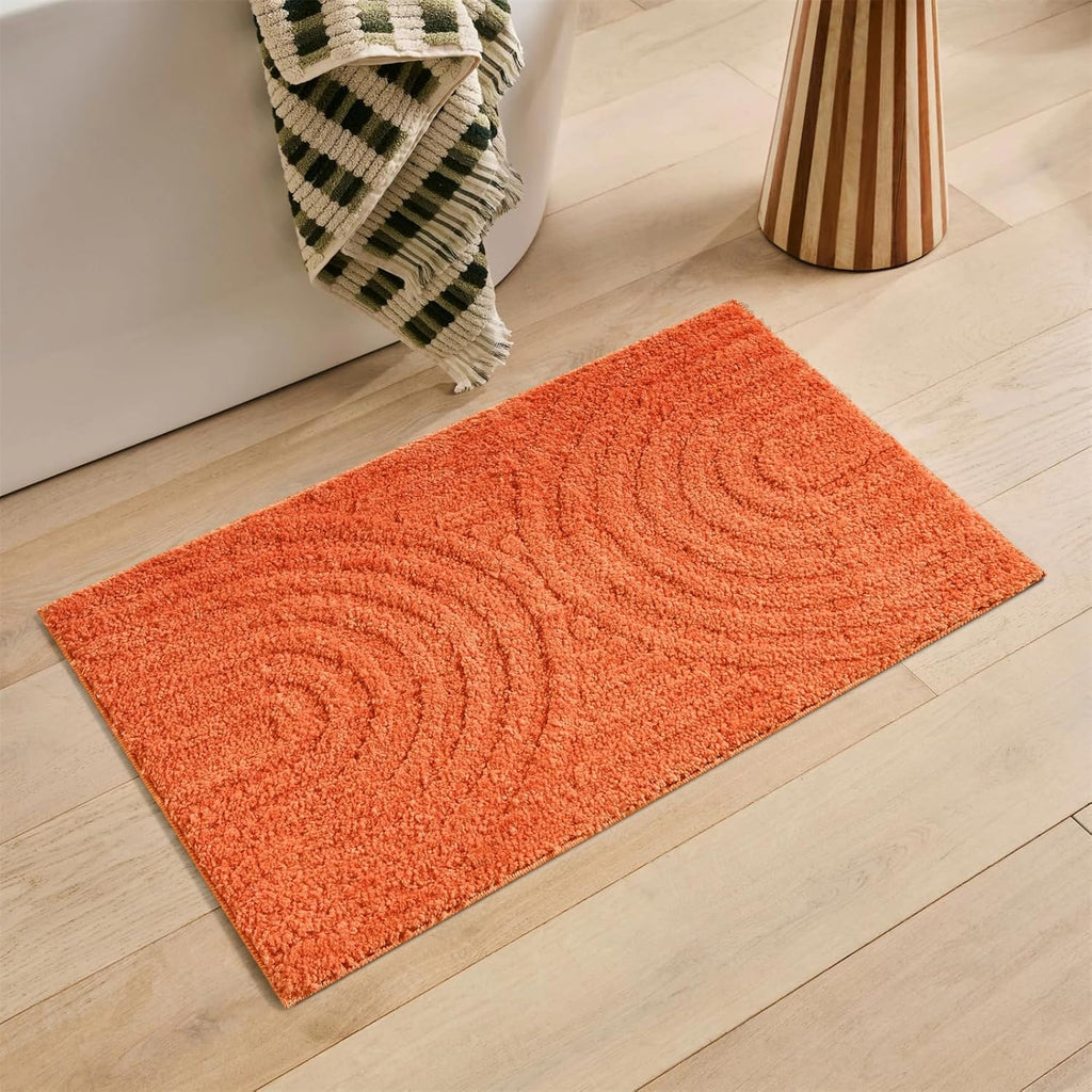 Boho Rainbow Tufted Bath Mat, Non-Slip Farmhouse Bathroom Rug, Rubber Backed