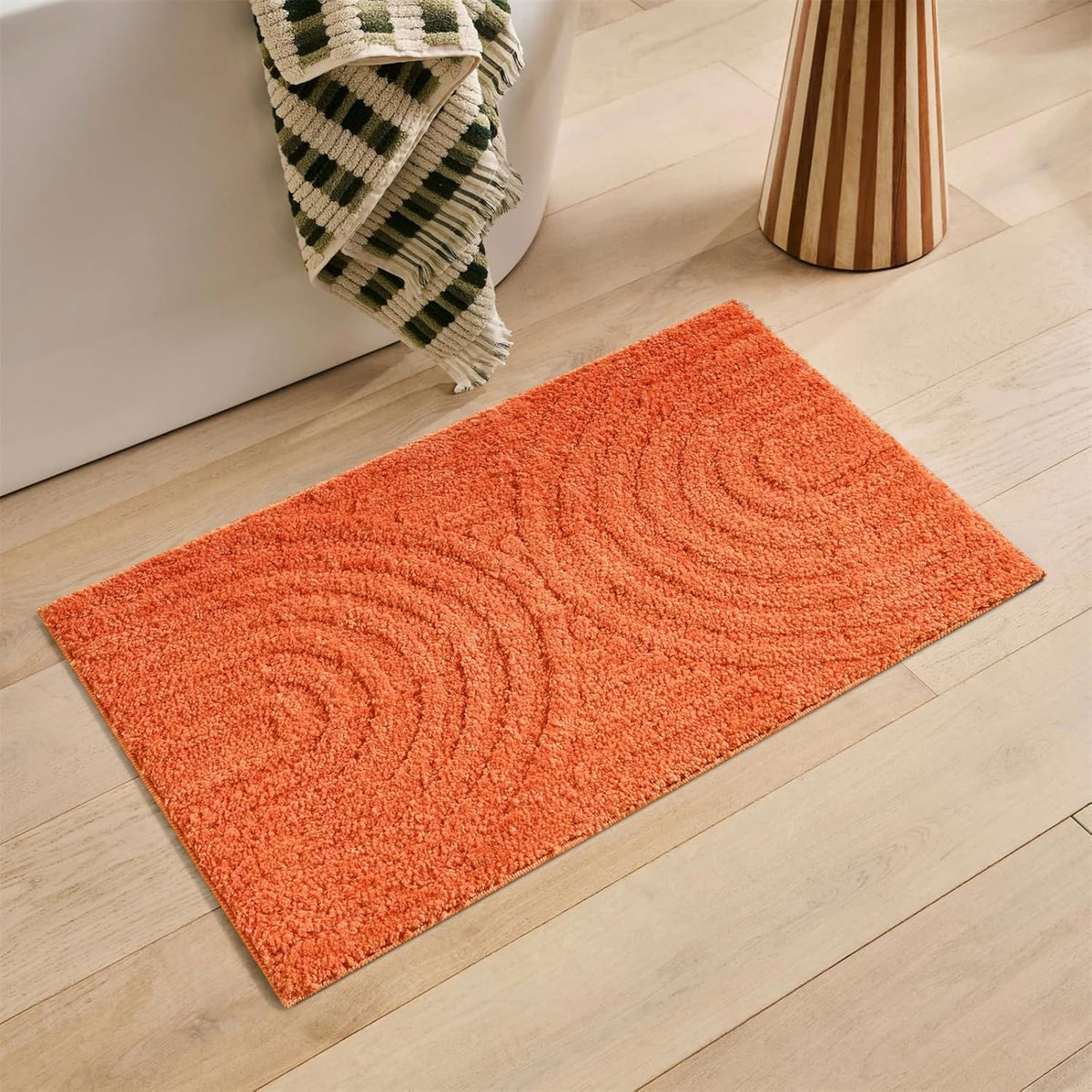 Boho Rainbow Tufted Bath Mat, Non-Slip Farmhouse Bathroom Rug, Rubber Backed