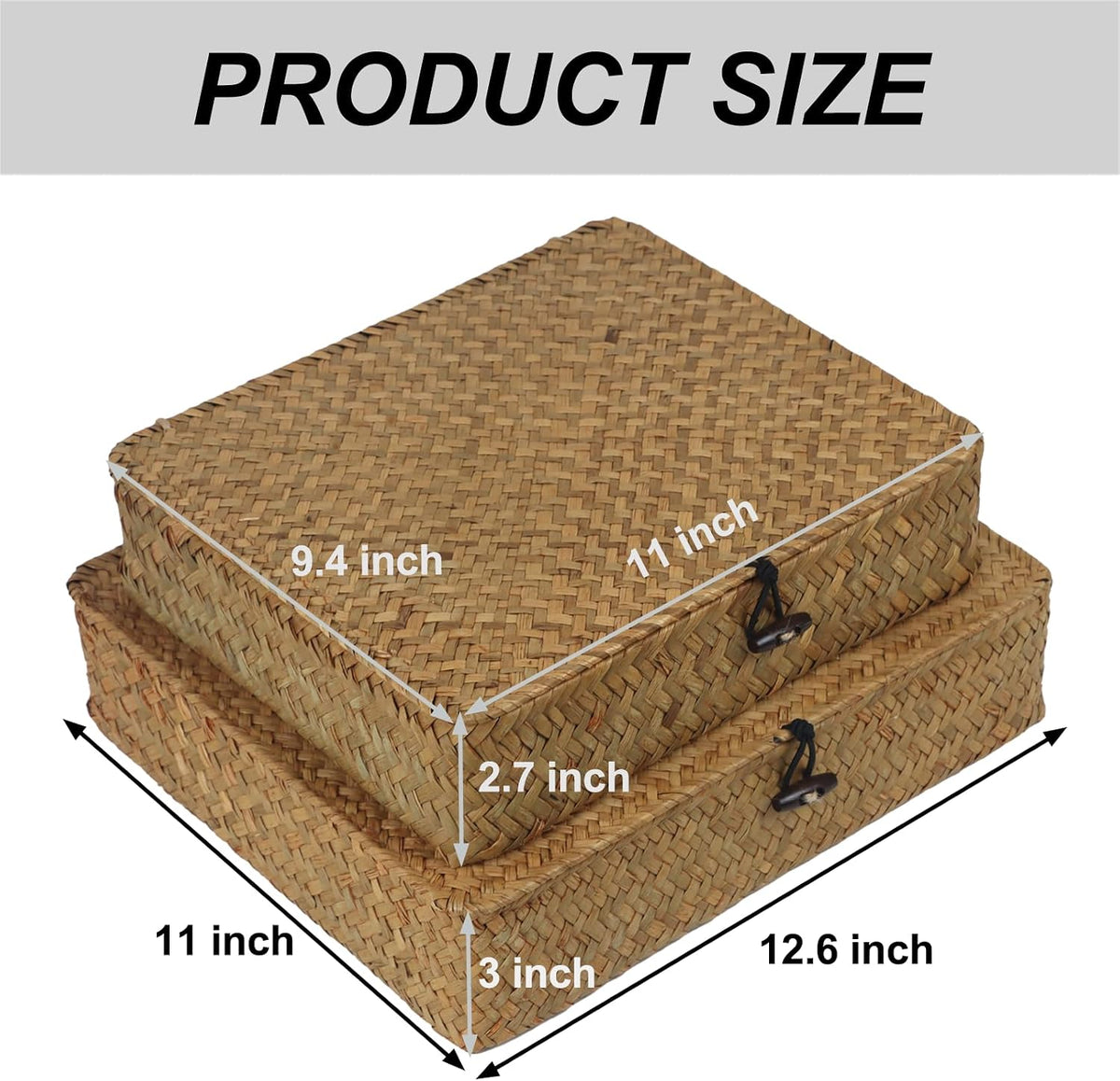 Woven Seagrass Storage Basket Set with Lid, Decorative Wicker Baskets for Home Organization, Set of 2