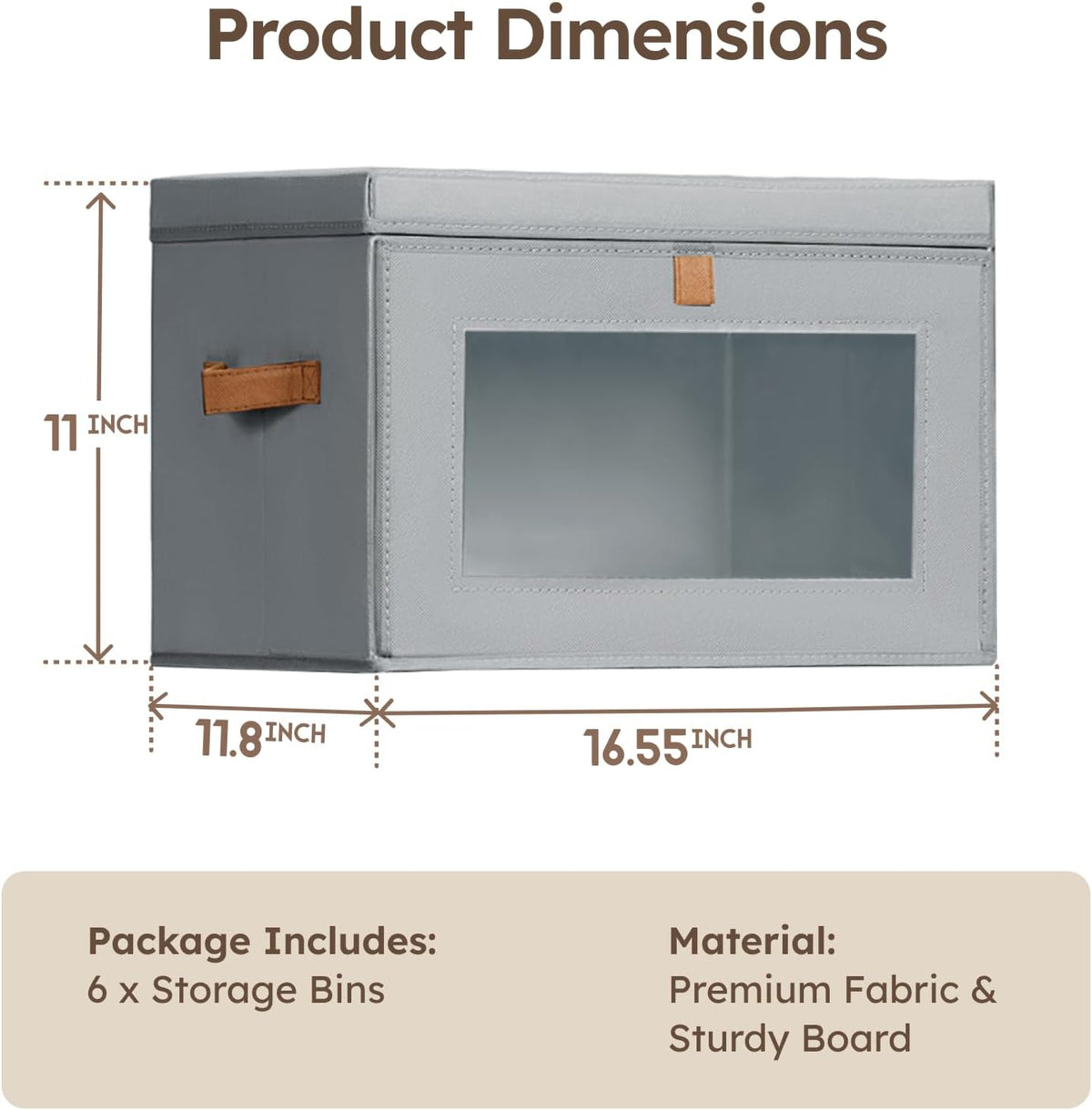 Fabric Storage Bins with Lids, Collapsible Closet Organizer with Window & Handles, Stackable, Set of 6