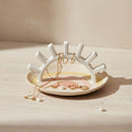 Boho Ceramic Trinket Tray with Ring Holder, Sunburst Jewelry Dish for Vanity, Nightstand