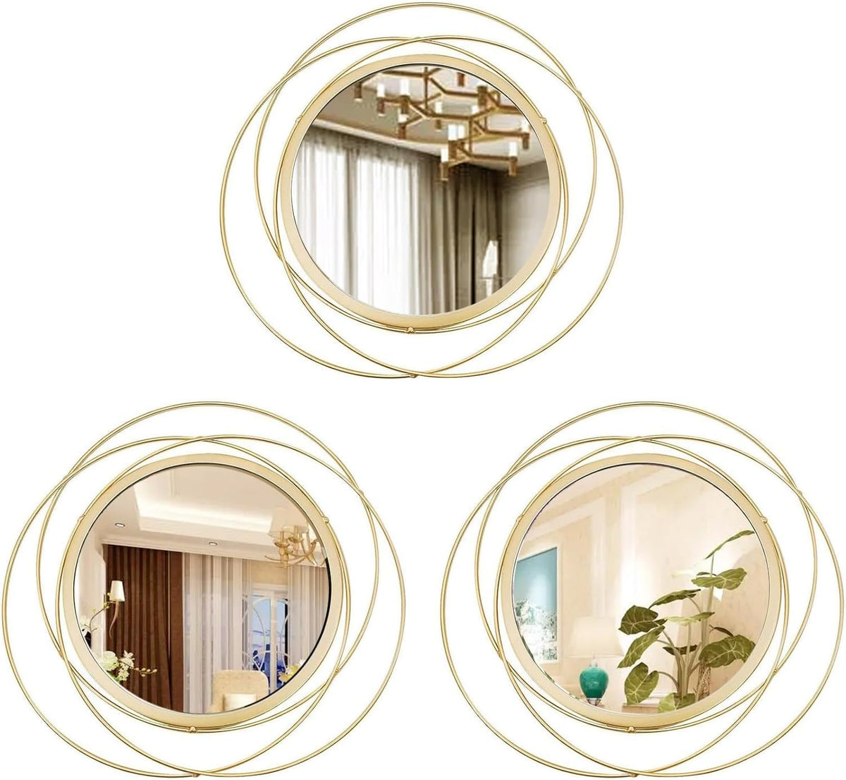 Boho Sunburst round Mirror Set of 3, Metal Circle Wall Mirrors for Entryway, Living Room, Bedroom