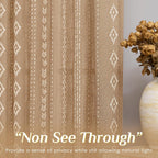Terracotta Boho Linen Curtains, Geometric Stripe Light Filtering Farmhouse Drapes, Set of 2 Panels 52X84