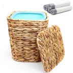 Woven Wicker Trash Can with Lid, Handwoven Boho Wastebasket for Bedroom, Bathroom, Office