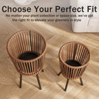 Set of 2 Rattan Plant Stands, Boho Handwoven Wicker Plant Holders with Metal Frame