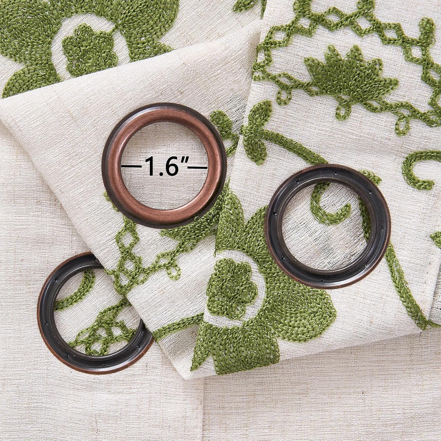 Sage Green Boho Curtains, Vintage Floral Embroidered Linen Drapes, Set of 2 Panels 52X84
