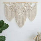 Handwoven Large Boho Macrame Wall Hanging Tapestry, Cotton Wall Art with Wooden Rod for Living Room, Bedroom, Wedding Backdrop, Beige