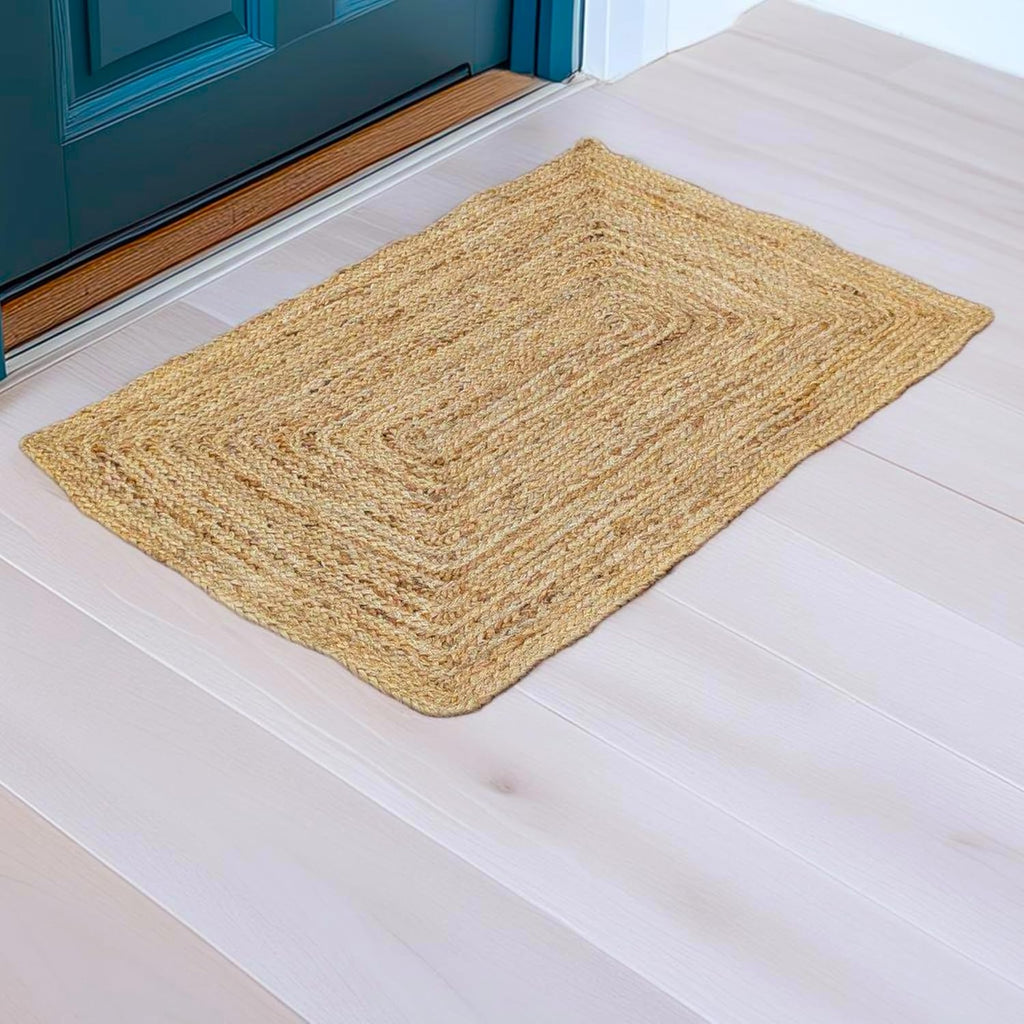 Natural Jute Area Rug 2X3, Hand Braided Boho Entryway Doormat