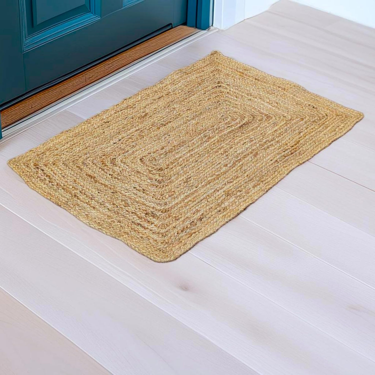 Natural Jute Area Rug 2X3, Hand Braided Boho Entryway Doormat